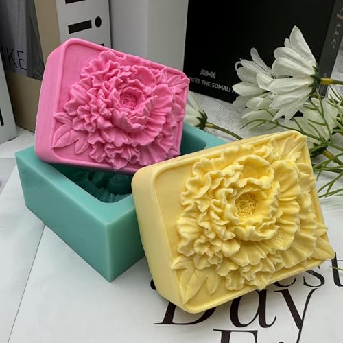 3D Peony Flower Soap Mold Beautiful New Peony Handmade Soap Molds Silicone for Cold Process Melt Process Soap Making Molds Lotion Bar Molds Candle Mold