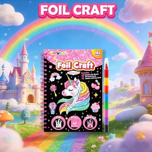 FUNNYB&G Foil Art Craft Kit for Kids, Sparkly Birthday Gift Toy for Girls | No Mess, Kids Ages 4-10 Create Sparkling Artwork, A Creative Gift for Birthdays, Holidays, Travel Activities,Screen-Free Fun