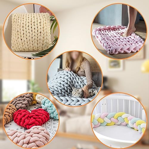 JeogYong Chunky Yarn for Hand Knitting, 0.55lb/10 Yards Arm Knitting Bulky Giant Tubular Yarn for Bags, Baskets, Pillows, Pet Nests, DIY Crafts (Light Blue)