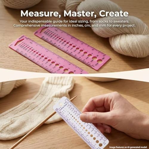 4 PCS Plastic Knitting Needle Gauge Measuring Tool, Knitting Needle Sizer & Crochet Gauge Measuring Tool, Knitting Tools and Accessories for Sewing (White & Pink)
