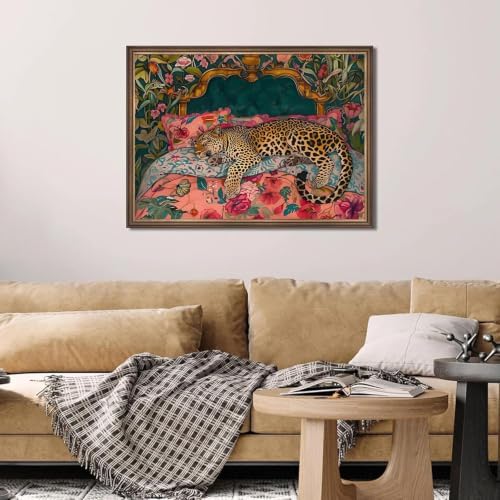 AOSGEDY Cheetah Diamond Art Kits for Adults, DIY Leopard Diamond Painting Kits for Beginner, 5D Full Drill Diamond Dots Gem Art Painting Crafts for Home Wall Decor 12x16 Inch