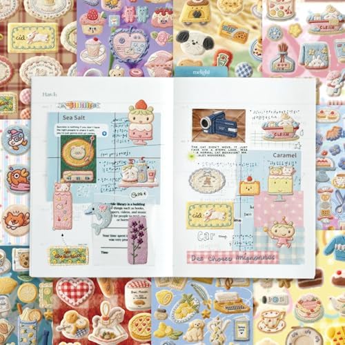 PRSTINCOL 2 in 1 Japanese Sticker Book Combo Set with Red and Blue Patterned Die Cut Stickers 60 Sheets for Journaling