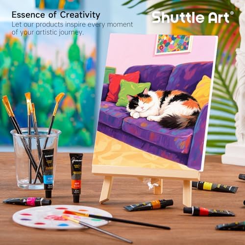 Shuttle Art 58 Pack Painting Kit for Adults and Couples, Sip and Paint Kit for Date Night and Crafts, with 2 Pack of 15 Colors Paint, 2 Wooden Easels, Canvas, Brushes & Palettes