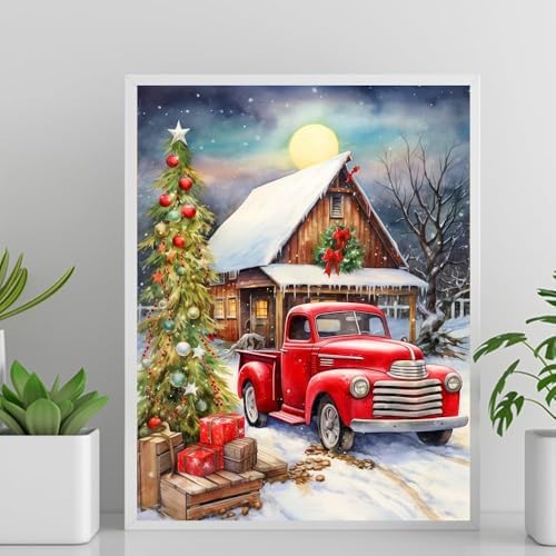 Christmas Diamond Art Kits for Adults Red Truck Diamond Painting 12x16 Inch