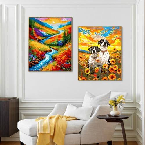 Yunnuo Landscape Paint by Numbers Kits for Adults, Easy Paint by Number Sunset and Creek, DIY Oil Painting with Brushes Acrylic Paints for Home Wall Decor 16x20 Inch
