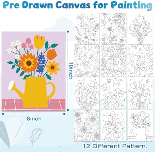 Louise Maelys 12 Pack Pre Drawn Canvas to Paint with Floral Pattern