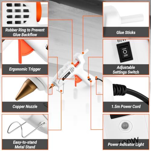 Hot Glue Gun Full Size: DEKOPRO 60/100Watt Dual Temp Hot Glue Gun Kit with 25 Glue Sticks, Organize Storage Case, Heavy Duty Heat Glue Gun Tool Set for Home Repair, Art & Crafts, DIY White