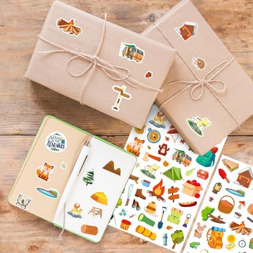 LINAYE 24 Sheets Camping Stickers for Kids, 1320 PCS Nature Camp Stickers, Waterproof Self Adhesive Summer Crafts, Camping Party Favors Supplies Rewards for Kids