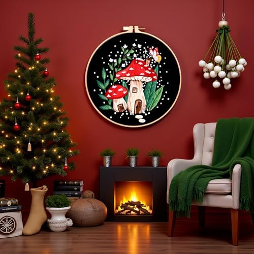Haootadiy Beginner Embroidery Kit for Adults, Easy Cross Stitch Kit for Beginners and Adults, Full Embroidery Hoop Kit with Needles and Thread Included (Pattern 8)