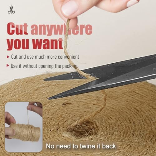 PerkHomy 600 Feet Natural Jute Twine Long Twine String for Crafts Gift Wrapping Packing Gardening Crochet Knitting Macrame Decor (Brown 600feet Flat)