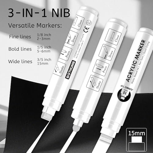 BIGTHUMB Jumbo Poster Markers Set: 12 Colors Large 15mm Wide Tip Permanent Ink Thick Acrylic Paint Pens for Rock Painting, Stone, Glass, Wood, Ceramic, Metal, Plastic, Fabric