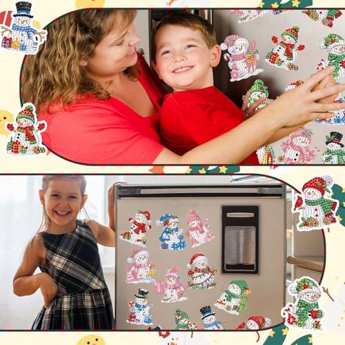 Motipuns 30 Pcs Diamond Magnets,Christmas Snowman,Pink Blue
