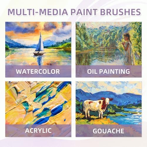 12 Pcs Round Professional Artist Watercolor Paint Brush Set, Purple