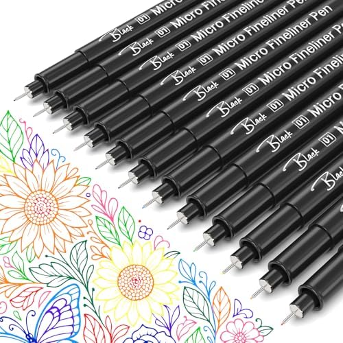 KERIFI 12 Colors Fineliner Pens, 0.25mm Extra Fine Point Micro Pens 01, Waterproof Archival Ink, No Bleed-Through for Bible Journaling, Planner, Sketching, Technical Drawing, Zentangle, Notes Taking