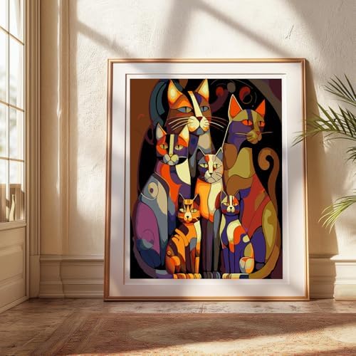 Paint by Numbers Kit for Adults Beginners,Abstract Six Cat 16x20 inches