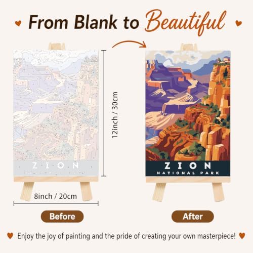 4 Pack Framed Paint by Numbers Kit for Adults, National Park, 8x12 inch | Paint by Number for Adults, Beginner Friendly, Framed Canvas, Easel Included, Fun and Relaxing, Gifts Box, Home Wall Decor