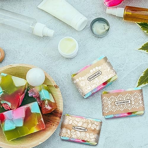 PH PandaHall 90PCS Soap Packaging Paper, 9 Style Lace Soap Paper Tag Wrapper Label Tags Sleeves Covers Band for Handmade Soap Lotion Bars Bath Gift Wrapping, 8.2x1.9 Inch/21x5cm