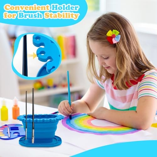 Foldable Silicone Paint Brush Cleaner Cup with Holder, Collapsible Rinse Basin for Acrylic, Watercolor and Water-Based Painting, Portable Brush Washing Cup for Artists and Hobby Painting ﻿ ﻿ ﻿