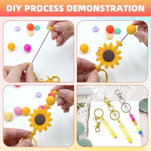 48 Pcs Beadable Keychains Bars bulk - 24 Gold & Silver DIY Metal Beaded Keychain Making Kit + 24 Bags Included, Bead Keychain Supplies,Blank Key Chain, Perfect for Women, Men, Birthday Gift