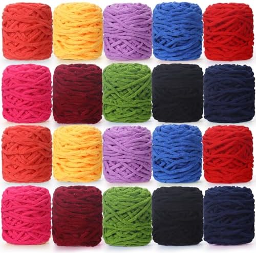 Timgle 20 Skeins Chunky Chenille Yarn for Crocheting 1094 Yards Soft Thick Fluffy Yarn Hand Weaving Bulky for Plush Dolls Knitting Blanket DIY Sweater Scarf Each 55 Yards(Novel Color)