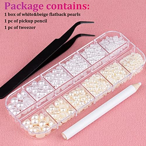 Belleboost Flat Back Pearls for Crafting Pearls for Nails (White Beige)