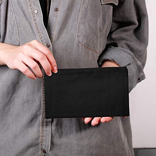 Gejoy 10 Pack Blank Canvas Cosmetic Bags Zipper Pouch DIY,S,Black