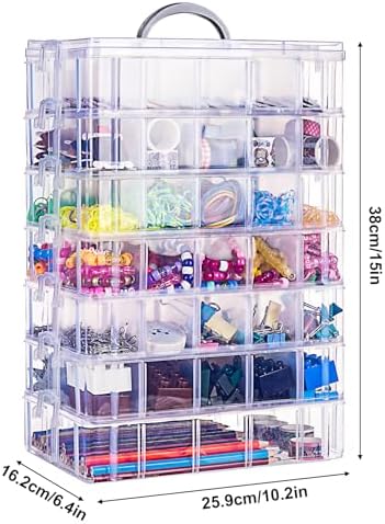 Bead Organizer 7 Tier 70 grid Stackable Craft Tackle Storage Container | Stackable 7-Tier Design, 70 Compartments, for Beads Washi Tape Toys Crafts and Sewing Supplies