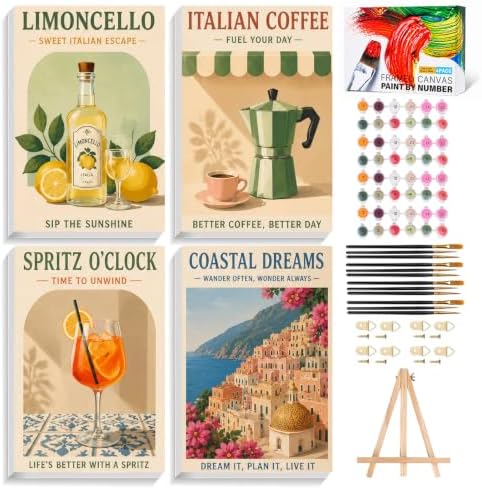 4 Pack Framed Paint by Numbers Kit for Adults, Leisure Time, 8x12 inch | Paint by Number for Adults, Beginner Friendly, Framed Canvas, Easel Included, Fun and Relaxing, Gifts Box, Home Wall Decor