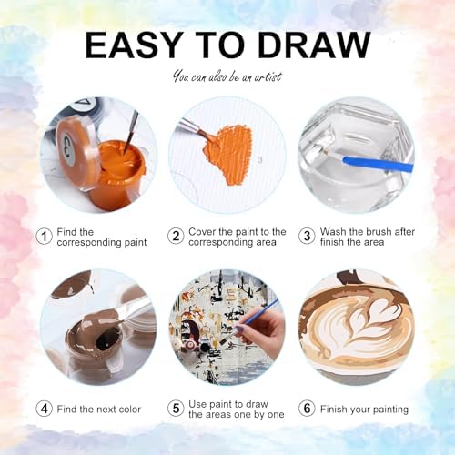 Yezavesu 6 Pack Paint by Numbers Kit for Adults Beginner Coffee, 8x12 Inch | Coffee Lovers DIY Acrylic Painting by Numbers, Without Frame Canvas, Stress Relief Craft Kits, For Home Wall Decor Gift