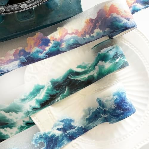 PET Tape Stickers for Scrapbooking Supplies, Wave Journal Stickers for DIY