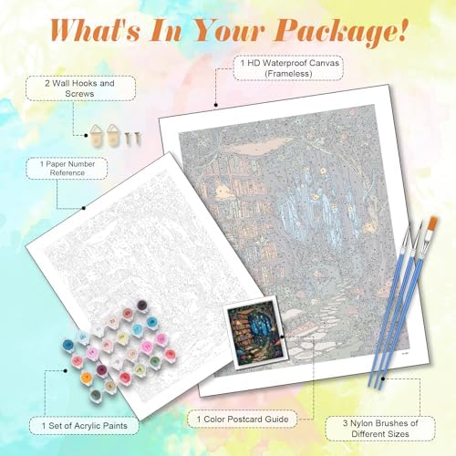 Kalonyth Book Tree Paint by Numbers Kit for Adults, 16x20 inch, No Framed