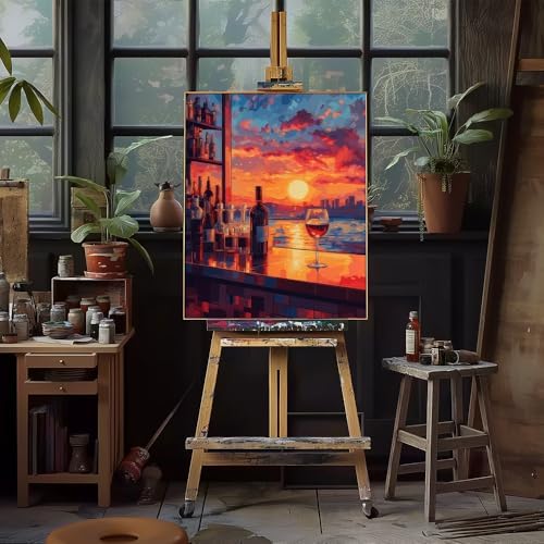 Natuyalo Paint by Numbers for Adults Beginner, Bar Sunset Paint by Number Kits on Canvas Without Framed, Cityscapes Paint by Easy Acrylic Painting by Number Kits Home Wall Decor 16x20 inch