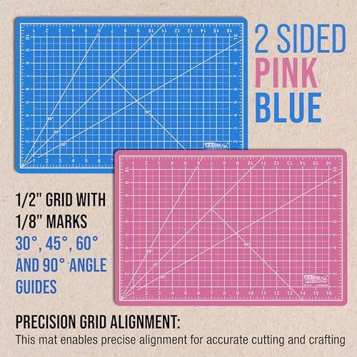 U.S. Art Supply 12"x18" Self-Healing Cutting Mat 5-Ply (2 Pack) Pink/Blue