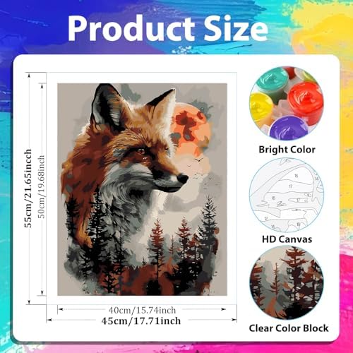 xcemhil Fox Paint by Numbers Kit for Adults Beginner, Fox Paint by Number for Adult, Acrylic Paint by Numbers Kits Suitable for Home Wall Art Decor Gifts 16x20 Inch