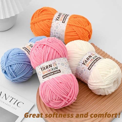 3 Light Tan Soft Chenille Yarn for Crocheting, Fluffy Chunky Crochet Yarn for Baby Blanket, (10.58oz/393yds) Fuzzy Velvet Yarn for Amigurumi&DIY Puzzle、Crafts、Scarf