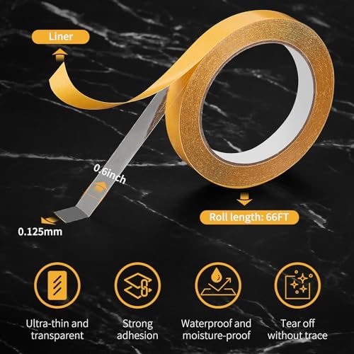 Ultra-Thin Clear Double Sided Tape 0.6Inch X 66Feet Two Sides Sticky Tape with Strong Double Stick Adhesive Tape For Rug Fixed,Fixed Balloon,Woodworker, Fashion Clothing, Wall Decor, Cat Training,