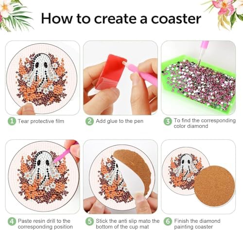 8 Pcs Diamond Art Coasters Kit for Adult with Holder, Diamond Coaster 4x4in