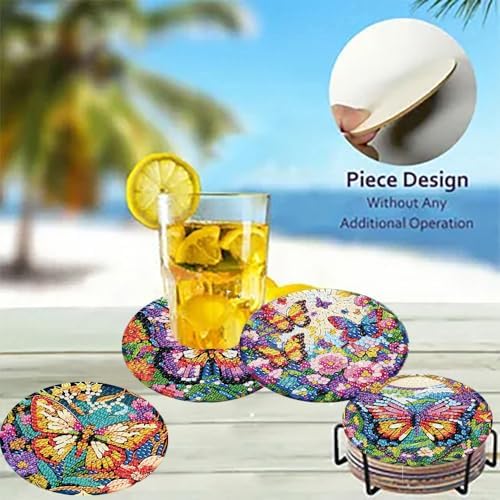 8 Pack Diamond Art Coasters,Butterfly Diamond Painting Coasters Kits