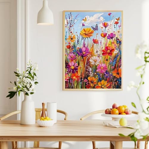 Flowers Paint by Numbers Kit for Adult Includes All Supplies 16x20in | Wild Flowers Paint by Number Adult,Floral Paint by Numbers Adult for Home Decor Gifts