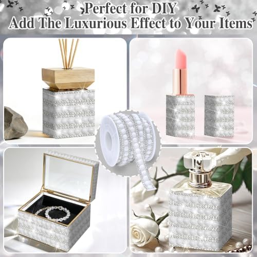 Pearl Rhinestone Roll Sticker 1 cm Wide White Pearl Crystal Ribbon