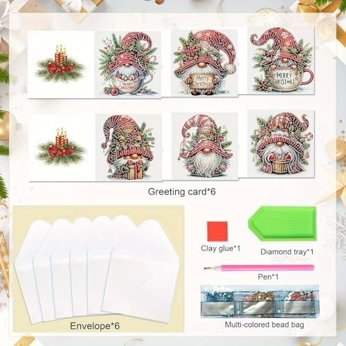 LumiCraft 6 Packs Merry Christmas Diamond Art Painting Greeting Card Kits