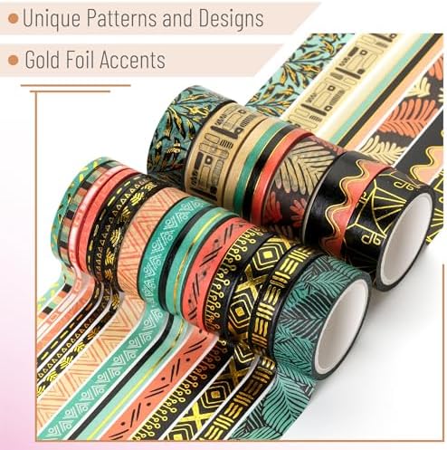 Mr. Pen- Washi Tape Set, 21 Rolls, Assorted Sizes, 5.5 Yards/Roll | Washi Tape for Scrapbook, Arts, Crafts, Journals and Planners, Ethnic Elegance Design