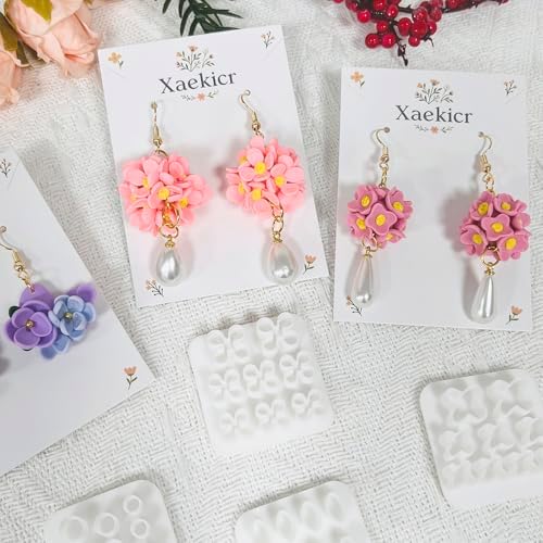 Xaekicr 4PCS Polymer Clay Molds for Flower Earrings – Silicone Clay Cutters for DIY Floral Jewelry Making, Clay Tools for Polymer Clay Earring Craft