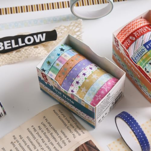 YUBBAEX 8 Rolls Basic Washi Tape Set Cute Pattern Masking Decorative Tapes for Arts, DIY Crafts, Journals, Planners, Scrapbooking, Wrapping (Pastel Star)