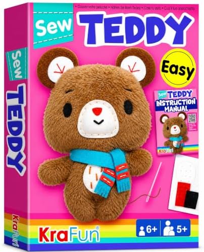 KRAFUN Teddy Bear Sewing Kit for Kids Ages 8-12 - No Scissors
