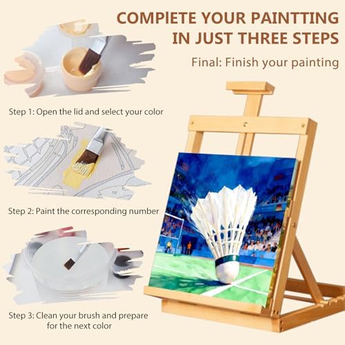 Reivworl Framed Badminton Paint by Numbers Kit for Adults Beginner 10×10 inch