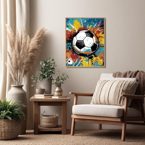 Reivworl Soccer Paint by Numbers Kit for Adults Beginner, 16" Wx20 L Soccer Paint by Number for Adult, Acrylic Painting Kits with Canvas for Gifts and Wall Decor