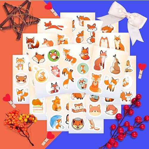 Fox Stickers for Water Bottle and Laptop - Fox Party Supplies & Decorations, Waterproof Vinyl Decals, Cute Animal and Wildlife Stickers, Gifts for Women & Men