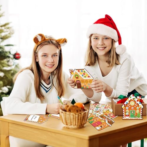 Seagoodbye 40PCS Christmas DIY Gingerbread House Cards Crafts Making Kits Bulk with Envelopes and Stickers, Xmas Make Your Own Holiday Greeting Card Gifts Party Supplies