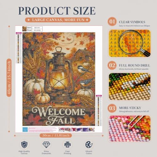Rustic Fall Diamond Art Kits for Adults, Autumn Full Round Diamond Painting